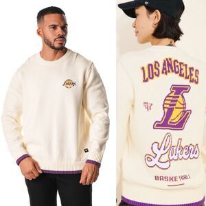 The Wild Collective Los Angeles Lakers Jacquard Knit Pullover Sweater Cream Purp